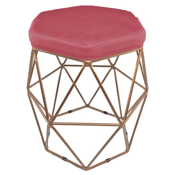 Imagem de Kit 3 puff decorativos para sala hexagonal aramado base bronze suede rosê - clique e decore