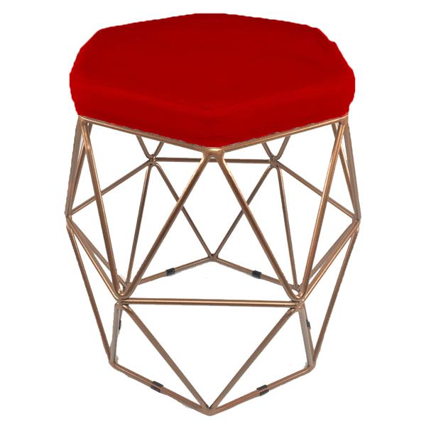 Imagem de Kit 3 puff decorativos para sala hexagonal aramado base bronze suede vermelho - cique e decore