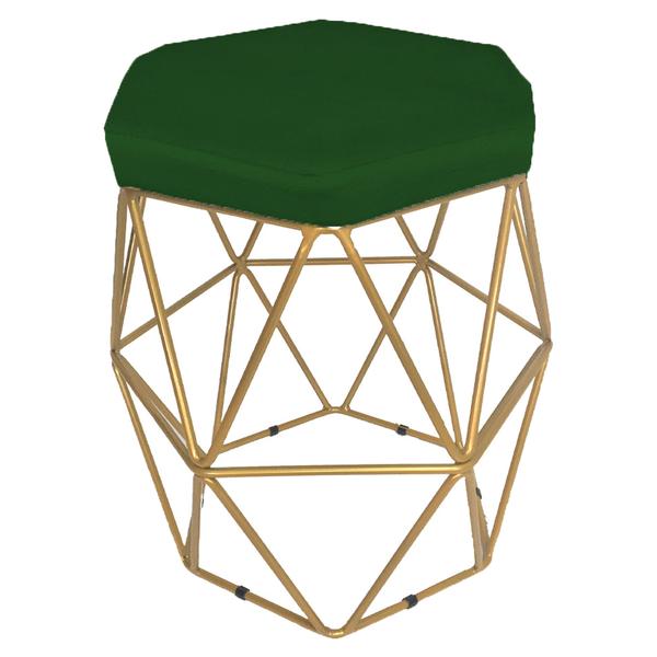 Imagem de Kit 3 puff decorativos para sala hexagonal aramado base dourada suede verde - clique e decore