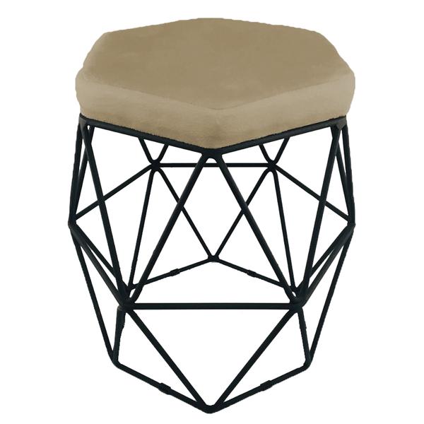 Imagem de Kit 3 puff decorativos para sala hexagonal aramado base preta suede nude - clique e decore