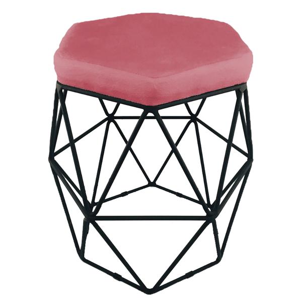 Imagem de Kit 3 puff decorativos para sala hexagonal aramado base preta suede rosê - clique e decore