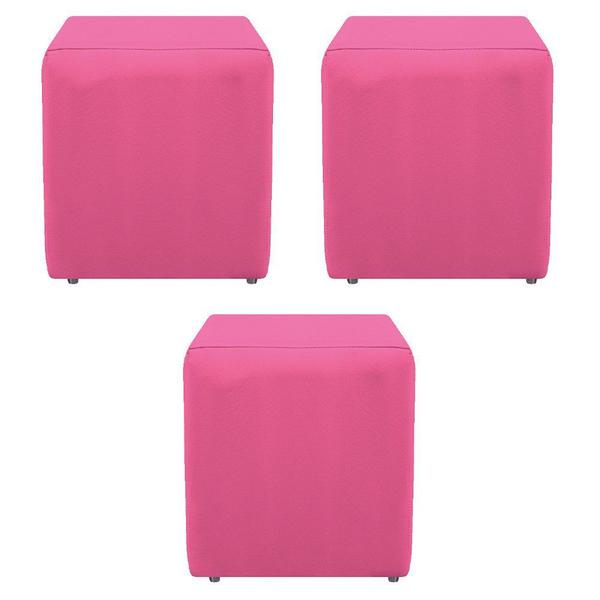 Imagem de Kit 3 Puffs Decorativos Dado Sala de Estar Recepção Tecido Sintético Pink