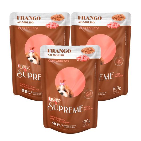 Kit 3 Ração Úmida para Cachorro Adulto Quatree Supreme Super Premium Sabor Frango ao Molho em Sachê 100g Imagem de Kit 3 Ração Úmida para Cachorro Adulto Quatree Supreme Super Premium Sabor Frango ao Molho em Sachê 100g