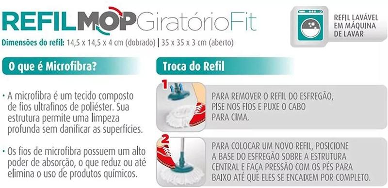 Imagem de Kit 3 Refil Cabo Mop Giratório Fit Completo Atacado Barato