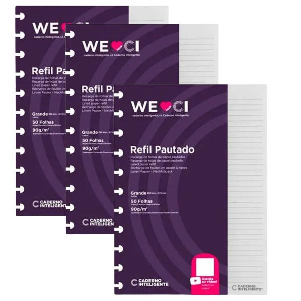 Imagem de Kit 3 Refil Caderno Inteligente Pautado Grande 90g 50 Folhas