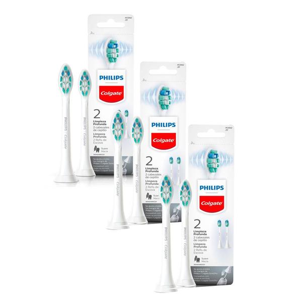 Imagem de Kit 3 Refil para Escova de Dente Elétrica Philips Colgate Limpeza Profunda 2 Unidades