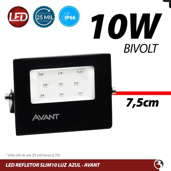 Imagem de Kit 3 Refletor LED Holofote Potente Slim 10W Luz Azul Aquario Piscina Bivolt - Avant