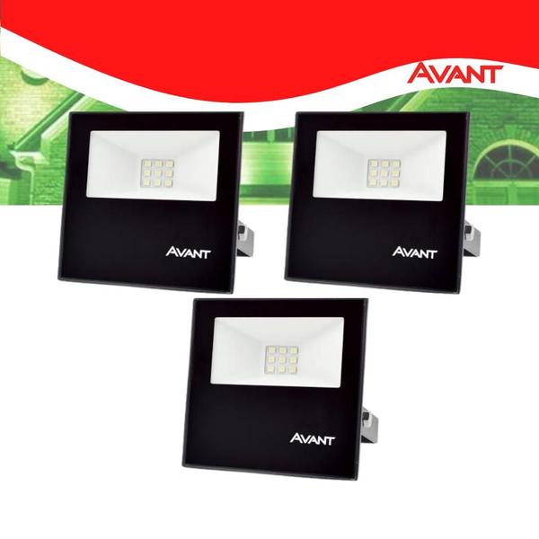 Kit 3 Refletor Led Slim 10 6500K Branco-frio Avant Imagem de Kit 3 Refletor Led Slim 10 6500K Branco-frio Avant