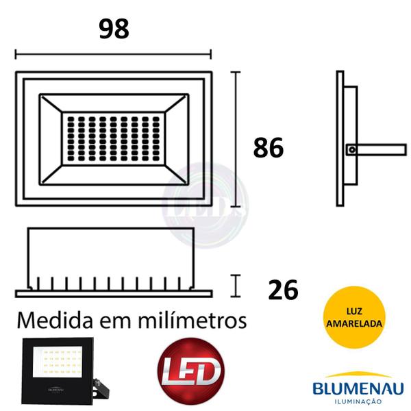 Imagem de Kit 3 Refletor Led Slim 30w Branco Quente 3000K IP66 Luz AMARELA