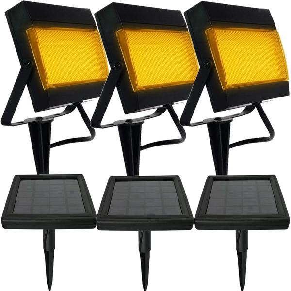 Imagem de Kit 3 Refletor Solar Jardim Led 200x Forte Amarelo Ambar Branco Verde Parede Chao Spot Lumiária