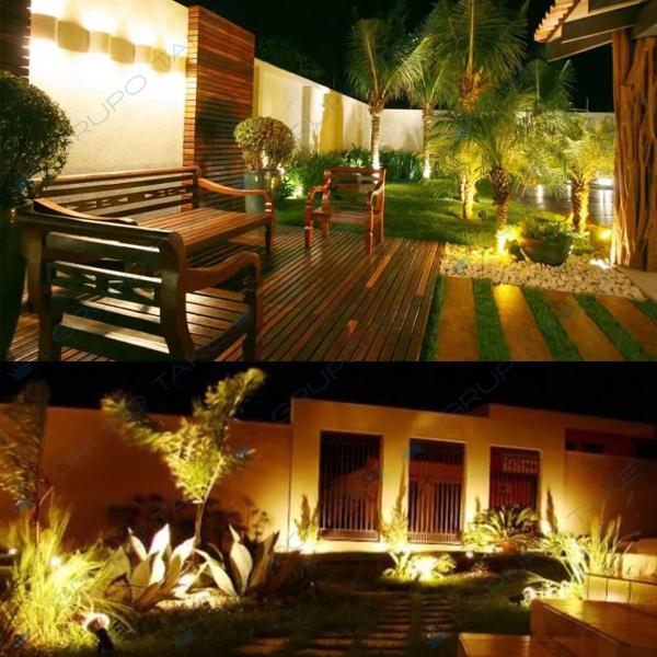 Imagem de Kit 3 Refletor Solar Jardim Led 200x Forte Amarelo Ambar Branco Verde Parede Chao Spot Lumiária