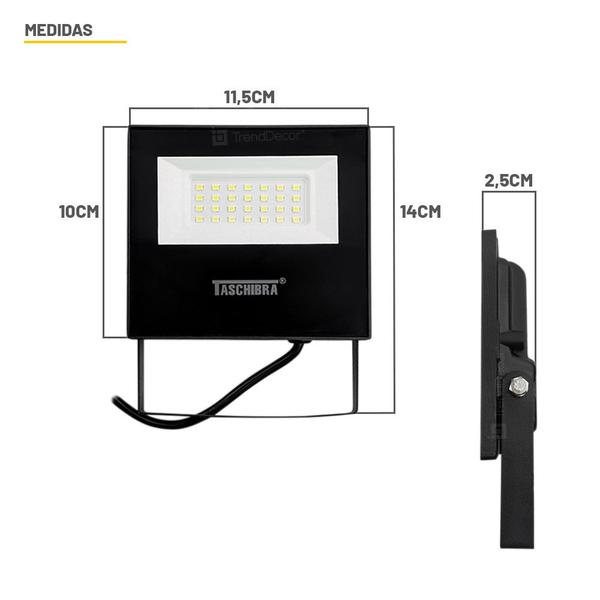 Imagem de Kit 3 Refletores LED Taschibra TR 30 Slim Preto + Relé Fotocélula Qualitronix QR51 Corujito