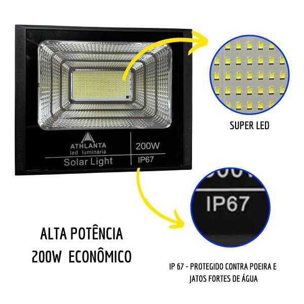 Imagem de Kit 3 Refletores Solar 200W Holofote Branco Frio Área Externa Iluminação Led