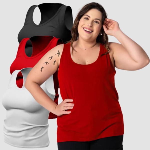 Kit 3 Regata de Academia Feminina Plus Size 100% algodão - Fafenix Imagem de Kit 3 Regata de Academia Feminina Plus Size 100% algodão