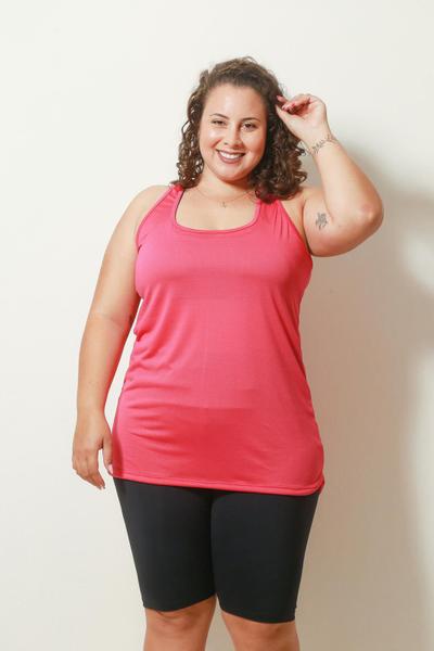 Imagem de Kit 3 Regata Longa Fitness - Dry Furadinho Plus Size - G1 - Preto/Azul/Rosa