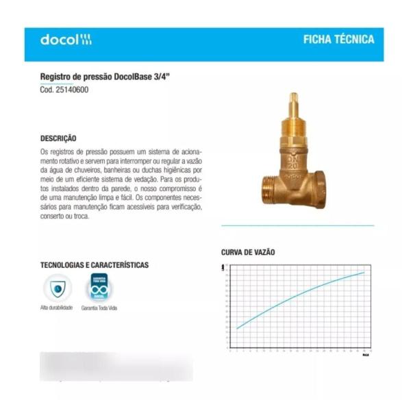 Imagem de Kit 3 Registro Docol Pressão Para Chuveiro Bruto 3/4'' DN20 Original