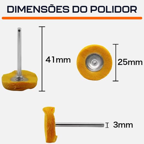 Imagem de Kit 3 Roda de Flanela 25mm Haste 3mm Polir Micro Retíficas