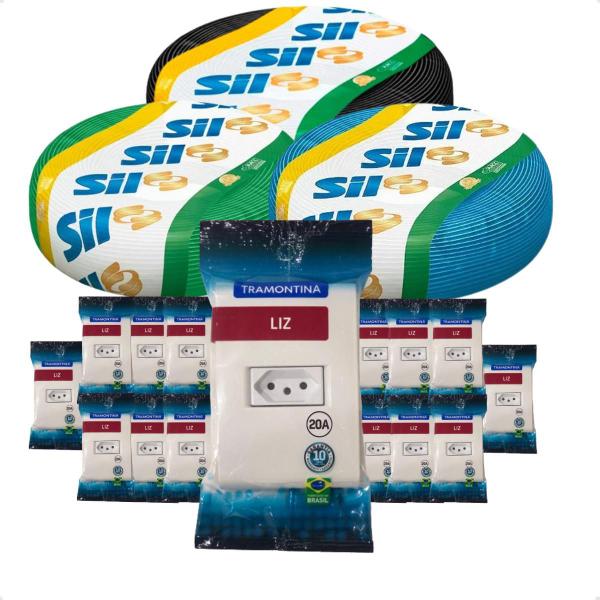 Kit 3 Rolo Cabo Flexivel SIL 4mm² 100m + 15 Tomada 20A Imagem de Kit 3 Rolo Cabo Flexivel SIL 4mm² 100m + 15 Tomada 20A