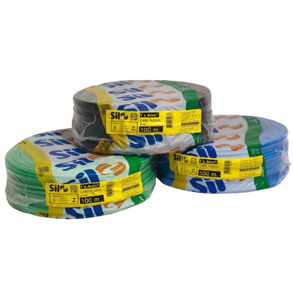 Kit 3 Rolo Cabo Flexivel SIL 4mm² 100m + 15 Tomada 20A Imagem de Kit 3 Rolo Cabo Flexivel SIL 4mm² 100m + 15 Tomada 20A