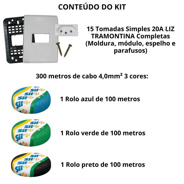 Kit 3 Rolo Cabo Flexivel SIL 4mm² 100m + 15 Tomada 20A Imagem de Kit 3 Rolo Cabo Flexivel SIL 4mm² 100m + 15 Tomada 20A
