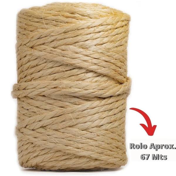 Imagem de Kit 3 Rolo Corda De Sisal 6mm Aprox 67 Metros Arranhador Para Gatos E Artesanato Em Geral