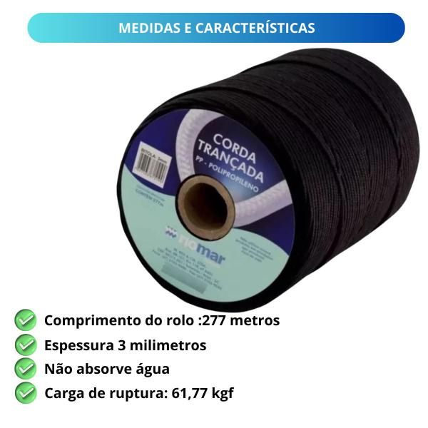 Imagem de Kit 3 Rolo De Corda Pp Seda Trançada 3mm 277m Resistente Multiuso Amarração