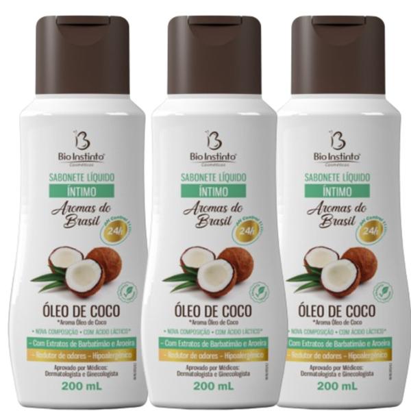 Imagem de Kit 3 Sabonete Líquido Íntimo Óleo De Coco 200Ml - Bio Instinto