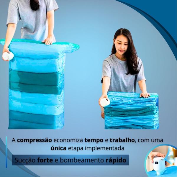 Imagem de Kit 3 Saco A Vácuo 50x60Cm Organizar Roupa + Bomba Elétrica