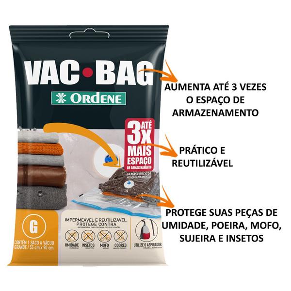 Imagem de Kit 3 Saco A Vacuo Grande 55x90cm Vac Bag Protetor Ordene