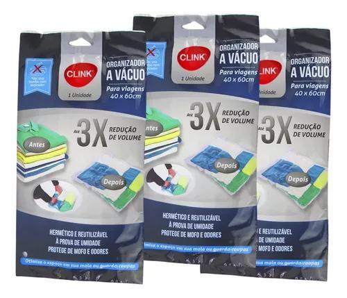 Imagem de Kit 3 Saco À Vácuo Organizador De Roupa 40x60 Não Utiliza Bomba