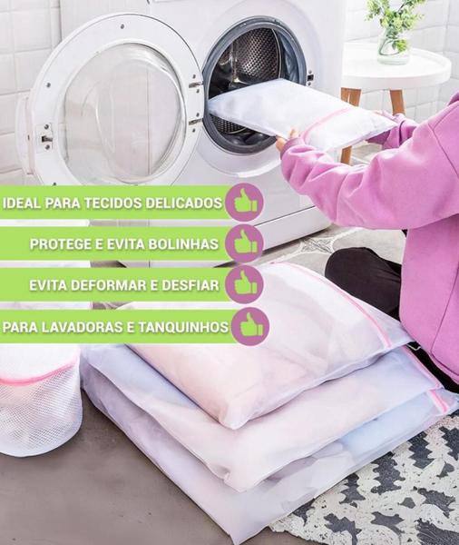 Imagem de Kit 3 Saco De Lavar Roupa Delicada Bebe Intima Máquina P M G