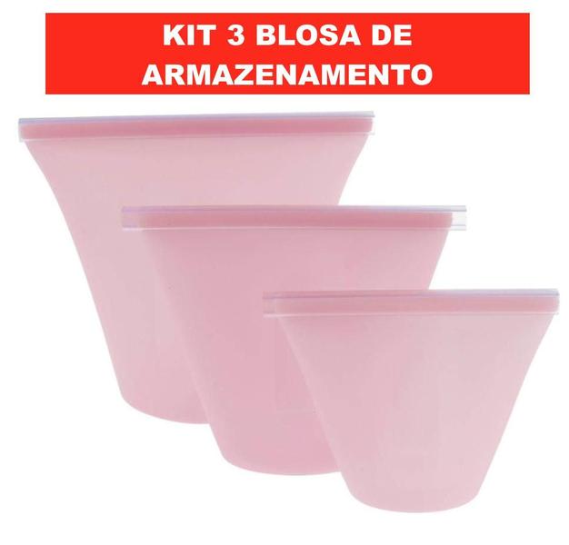 Imagem de Kit 3 Sacolas Zip de Silicone Resistente a Calor e Frio