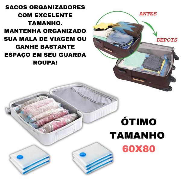 Imagem de Kit 3 Sacos a Vácuo Hermético 70x110cm Edredom Toalhas Roupas + Bomba