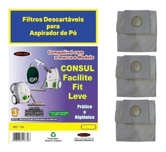 Imagem de Kit 3 Sacos Descartáveis Aspirador de Pó Consul Leve