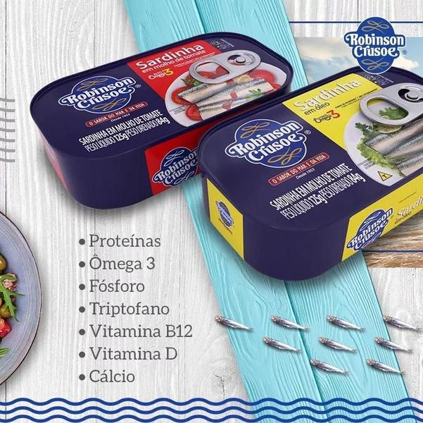 Imagem de Kit 3 Sardinha Em Molho De Tomate Robinson Crusoe Lata 125g