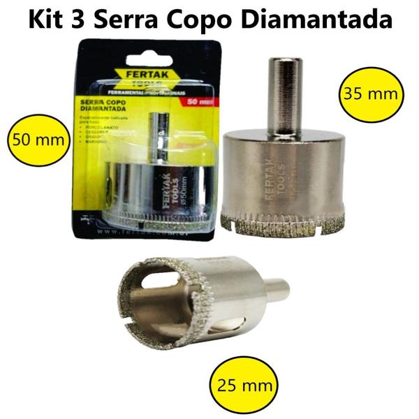 Imagem de Kit 3 Serra Copos Diamantadas 25MM-35MM-50MM - Produto Primeira Linha