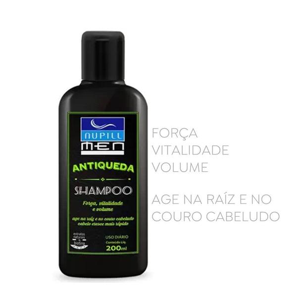 Imagem de Kit 3 Shampoo Antiqueda Masculino Nupill Força Vitalidade e Volume 200ml