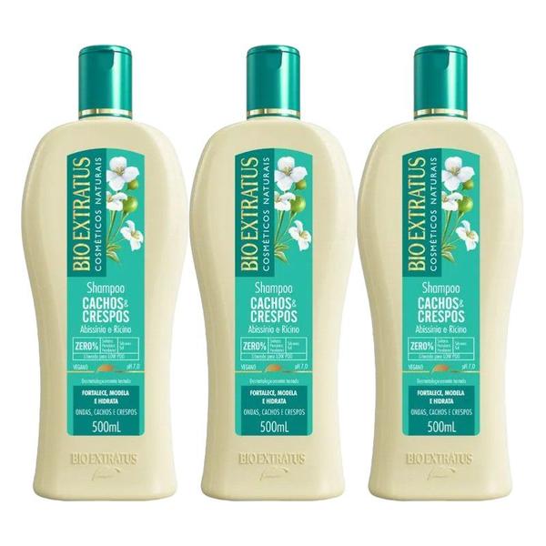 Imagem de Kit 3 Shampoo Cachos Crespos Limpeza suave 500 ml Bio Extratus