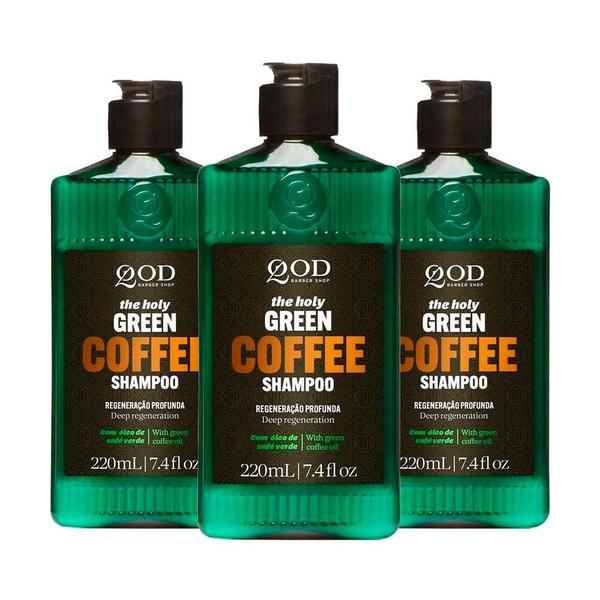 Imagem de Kit 3 Shampoo Óleo de Café Verde Masculino Green Coffee Hidratante Reconstrução 220ml QOD