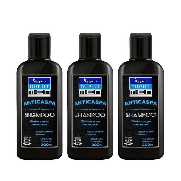 Imagem de Kit 3 Shampoos Anticaspa Anticoceira Masculino 200ml Oleoso Normais Nupill Men