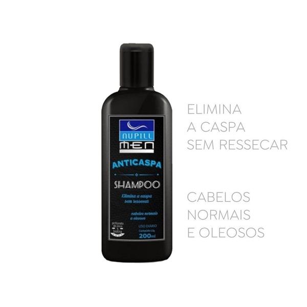 Imagem de Kit 3 Shampoos Anticaspa Anticoceira Masculino 200ml Oleoso Normais Nupill Men