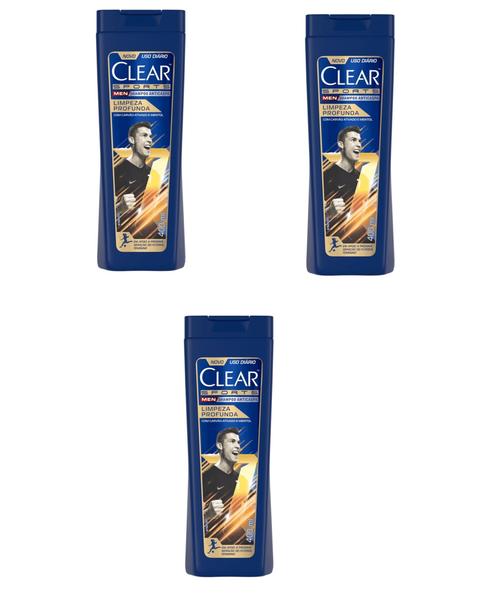 Imagem de Kit 3 Shampoos Clear Men Limpeza Profunda 400ml - Unilever