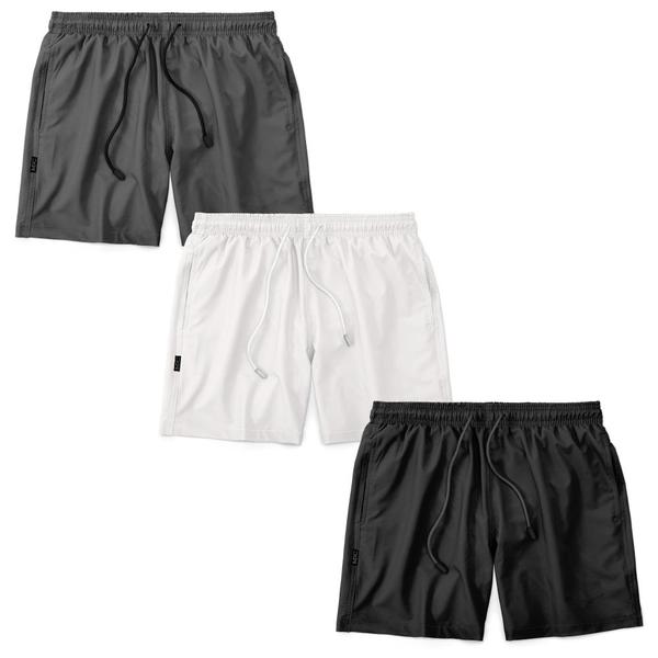 Imagem de Kit 3 Shorts MXC BRASIL Masculino Curto Praia Calção Liso Branco Preto Grafite