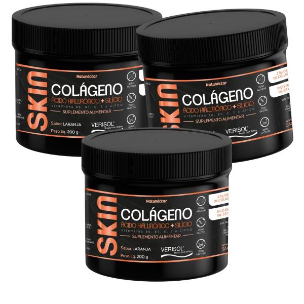 Imagem de Kit 3 Skin colágeno Verisol com Silício+Zinco Bisglicinato em Pó Laranja