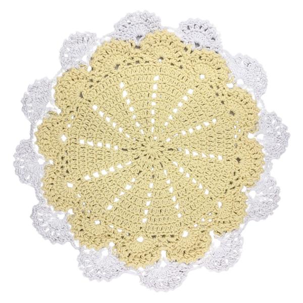 Imagem de Kit 3 Sousplat de Mesa Modelo Floral 42cm Barbante Barbantextil Amarelo com Branco N6 Redondo Feito à Mão