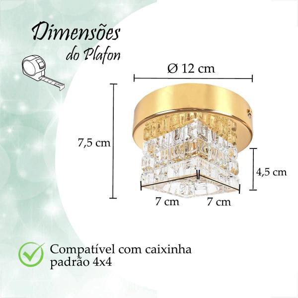 Imagem de Kit 3 Spot Cristal Quadrado Sobrepor Dourado Plafon Lavabo