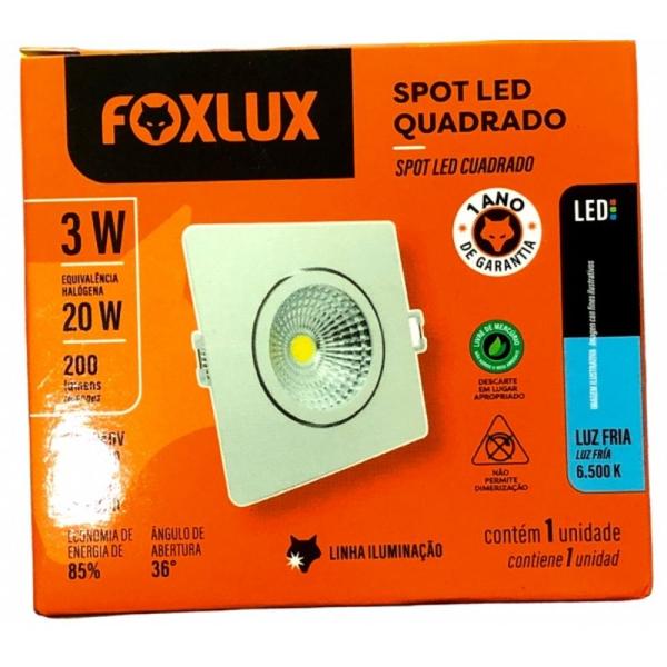 Imagem de Kit 3 spot led mini 3w bivolt 6500k quadrado foxlux led90.72