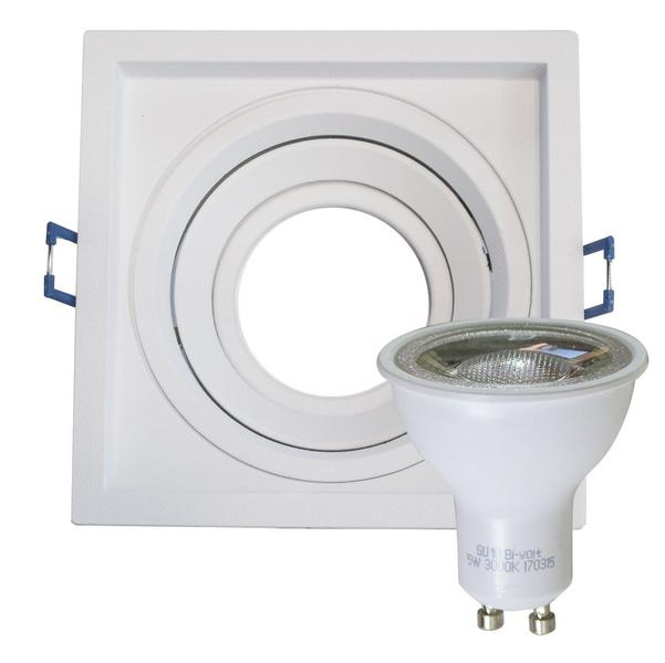 Imagem de kit 3 spot recuado orientável alumínio embutir gesso madeira modular + 3 lâmpada led GU10 MR16 6w 6000k st4716