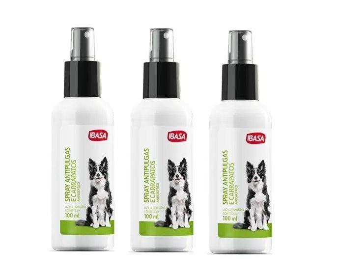 Imagem de Kit 3 Spray Antipulgas e Carrapatos para caes Ibasa 100ml