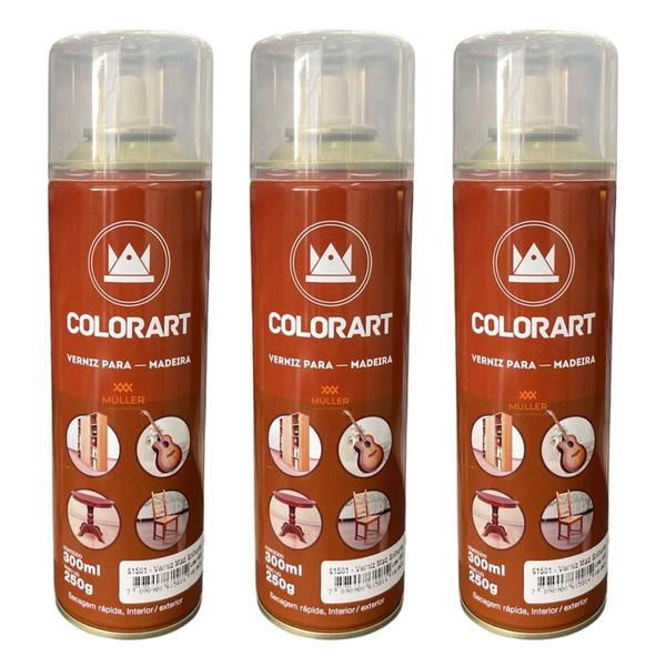 Imagem de Kit 3 Spray Verniz para Madeira 300ml Colorart - Escolha a cor